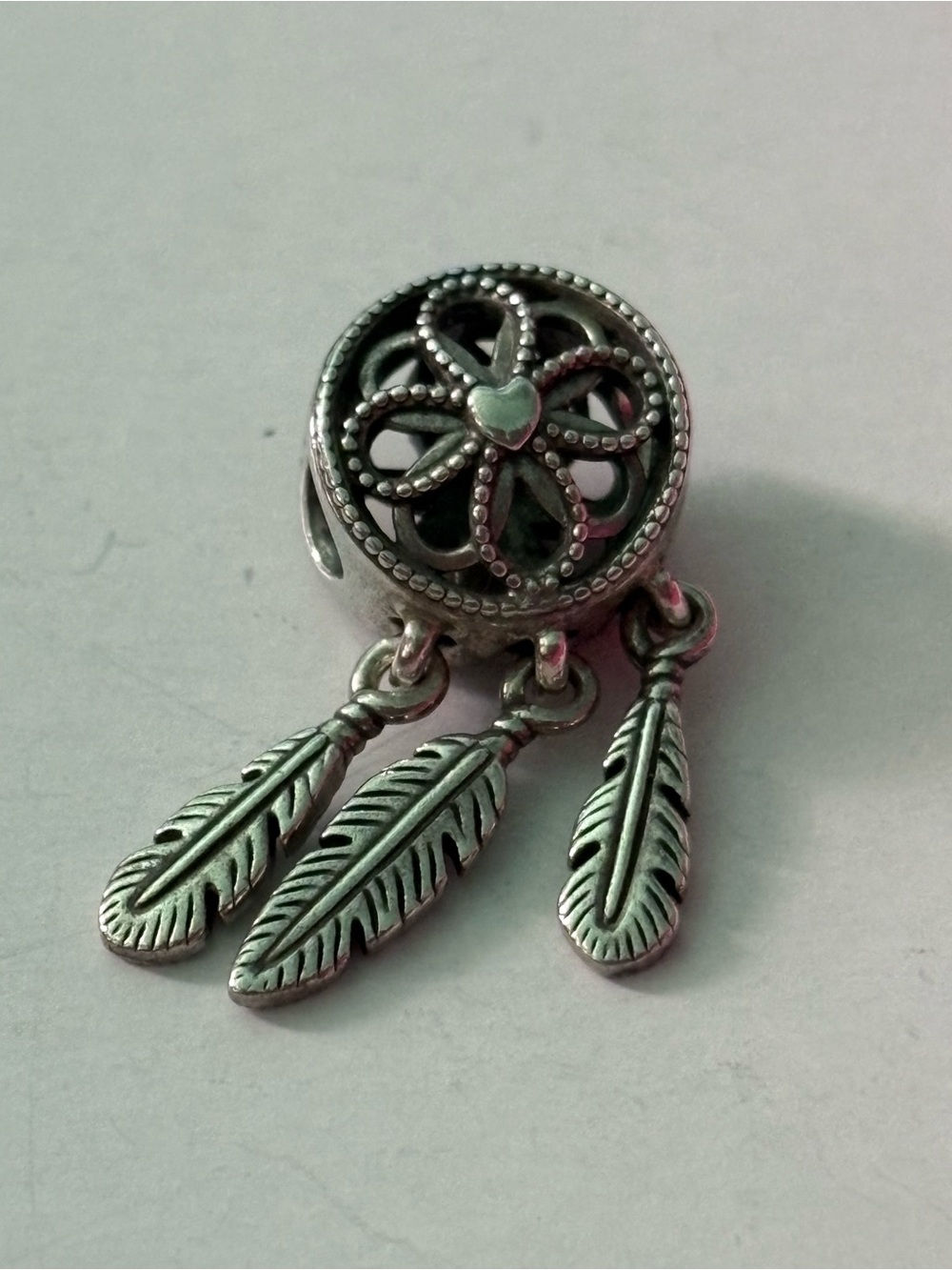 Pandora Silver Dreamcatcher Dangle Charm with Feathers - Picture 2 of 4